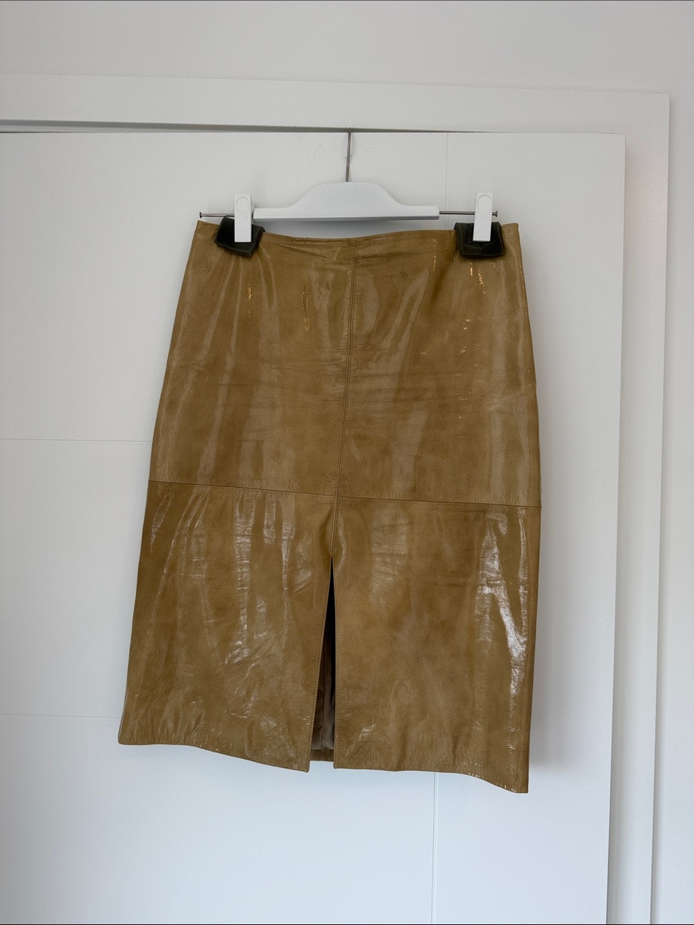 Veronica Beard Lamb Patent Leather Skirt with Center Slit